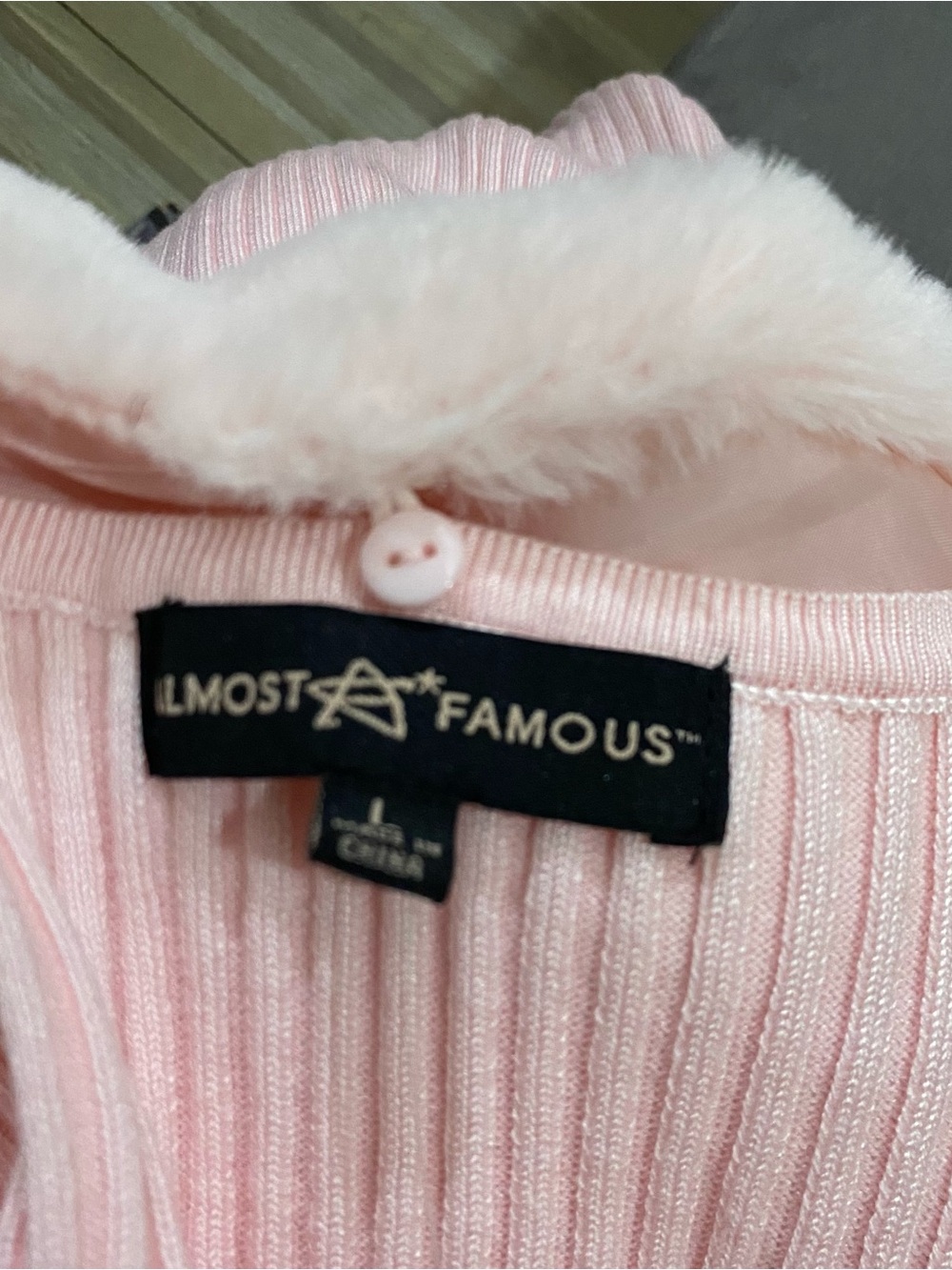 Almost Famous Pink Ribbed Knit Top with Faux Fur Trim - Picture 5 of 5